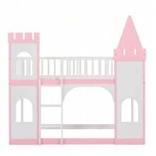 Twin Over Twin Castle Bunk Bed With Ladder - Pink - 粉紅色+實木 - 查看 4