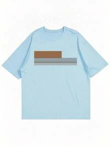 Herren Sommer Gestreiftes Rundhals Kurzarm Lässig T-Shirt