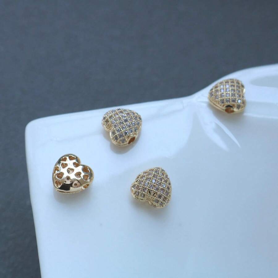 1 pieza/6 piezas Cuentas espaciadoras, suministros para hacer joyas de bricolaje, pulseras y collares hechos a mano - Cuentas de corazón - Ver 1