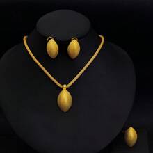 Dubai Eritrean Women Golden Color Pendant, Ring, Earring 3pcs Jewelry Set, Ethiopic Wedding Bridal Jewelry Gift For Holidays - A - View 1