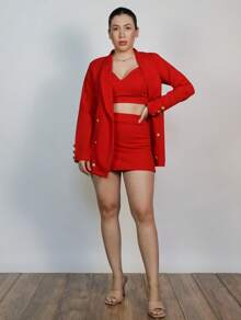3 Piece Set Skirt, Jacket And Top. - Red - View 2