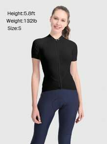 Wulibike Women's Quick-Dry Breathable Cycling Jersey - Short Sleeve Full-Zip Road Bike Top With Rear Pockets, Athletic Summer Fitness Apparel - Black - View 2