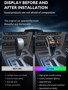 XUDA 新款水晶换档旋钮，带 7 色 LED 灯，即插即用，侧端口，握感舒适，防刮，适用于雷克萨斯、三菱、奥迪、奔驰等车辆 - 銀色 - 查看 4