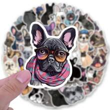50Pcs French Bulldog Stickers Vinyl Stickers Scrapbook, Journaling, Laptop, Bumper, Skateboard, Water Bottles, Computer, Phone, Cartoon, Hard Hat, Car Stickers