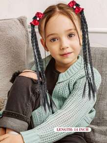 Postiche de queue de cheval tressé en cheveux synthétiques pour enfants avec accessoire nœud papillon. Extensions de cheveux tressées clip-in résistantes à la chaleur pour enfants