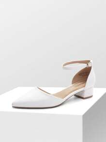 Women's Ankle Strap Low Heel Pumps Dress Shoes Pointed Toe Closed Toe Comfortable Casual D'Orsay Flats - 白色 - 查看 1