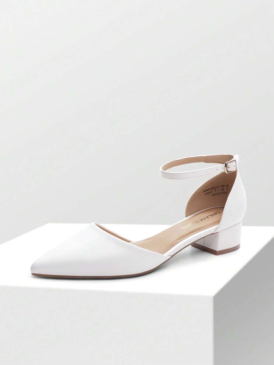 Women's Ankle Strap Low Heel Pumps Dress Shoes Pointed Toe Closed Toe Comfortable Casual D'Orsay Flats - 白色 - 查看 1