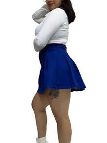 Falda tableada de mezclilla - Azul lavado medio - Ver 4