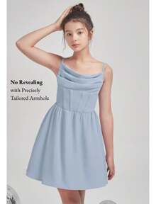 EXARUS EXARUS Vestido de tirantes finos para niñas con frunces y cuello vuelto para baile de graduación, fiesta de graduación, vestidos formales de corte A, de 8 a 14 años