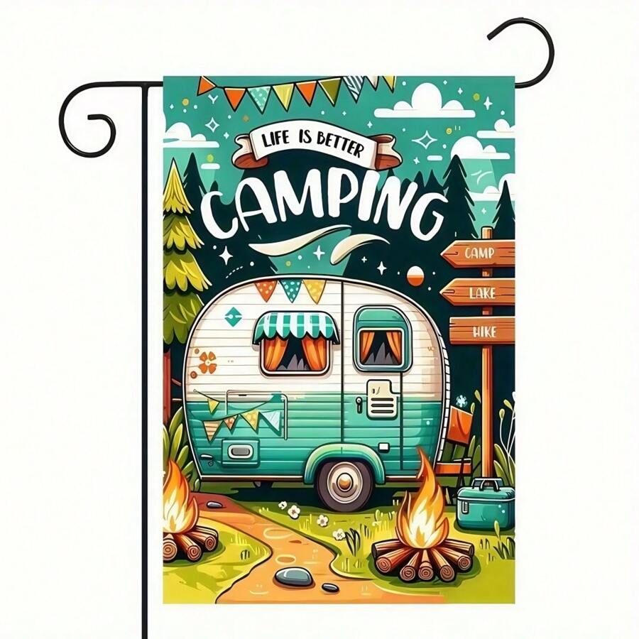 1 件露营者花园旗帜，12x18 英寸，双面设计，适用于农舍假日户外装饰、露台花园草坪装饰，无需电力，不含旗杆 - 彩色 - 查看 1