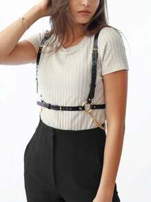 1 件 - 女士性感内衣配饰黑色 PU 皮革链带哥特式身体链吊带适合日常穿着服装配饰 - 黑色 - 查看 2