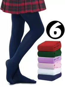 6条/包 女童天鹅绒踩脚裤袜，适合舞蹈训练或日常穿着，无缝设计，柔软透气，四季皆宜