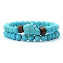 51Luckind 2pcs/Set Vintage Volcanic Stone & Turquoise Bead Asymmetrical Bracelet
