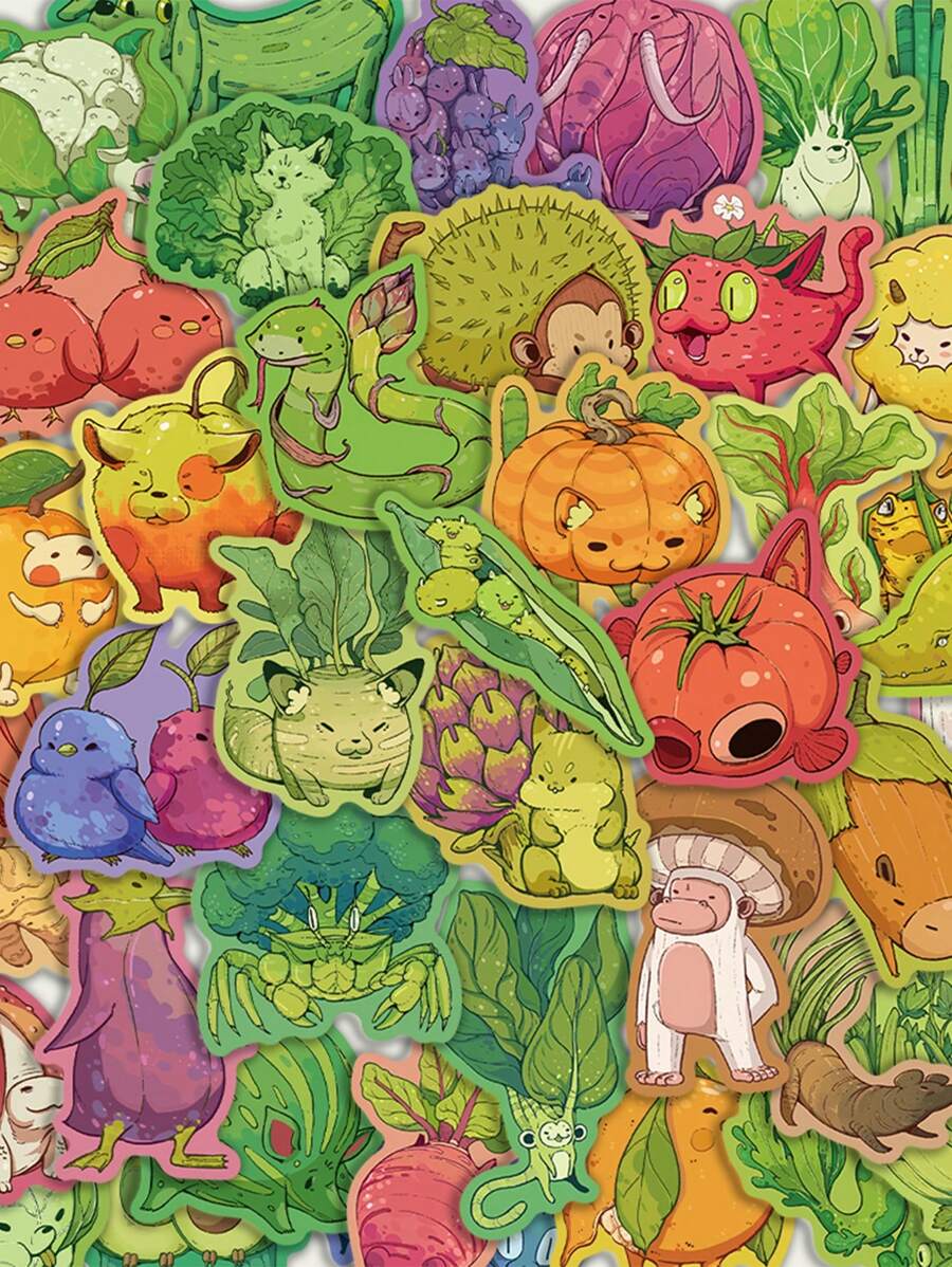 SCXXBSW 50pcs Fruit, Vegetable, Small Animal Cartoon Fun Stickers DIY Decorative Luggage Guitar Notebook Waterproof Stickers - Multicolor - View 1