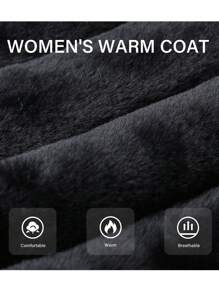 Women Faux Fur Coat Fleece Fuzzy Hooded Fluffy Shearling Sherpa-Lined Jacket - Black - View 5