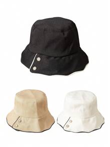 1pc Women's Bucket Hat, Korean Version, Spring/Summer, Pearl & Rhinestone Decor, Fashionable & Versatile Sun Protection Hat For Outdoor Casual Wear - MZ2357 - View 7