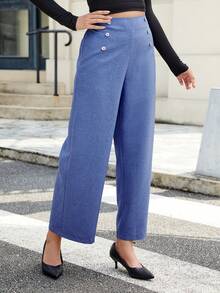 Fashion Women's Non-Stretch Wide Leg Long Pants, Double Button Zipper Fly, Suitable For Autumn Wear - Blue - View 4
