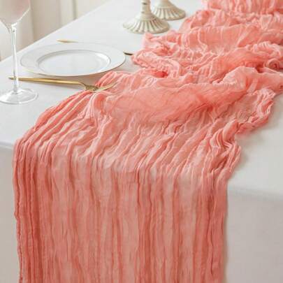 1pc Coral Peach Cheese Cloth Table Runner, 10ft/1.9m, 4m, 3 Meters Sheer Tablecloth, Semi-Transparent Tablecloth, Bohemian Style Cheese Cloth Tablecloth, Wedding Tablecloth, Suitable For Party, Bridal Shower Decor, Applicable For Wedding, Bridal Party, Anniversary, Wedding Arch, Reception, Dessert Buffet, Dessert Background Ceremony And More