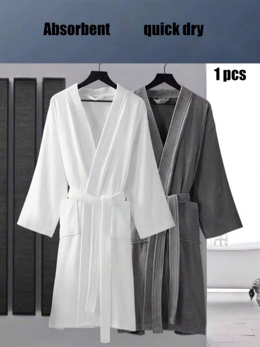 1pc Absorbent Quick Drying Towel, Matching Pair, Spring And Autumn Bathrobe, Perfect For Couples Dating, Family Bedroom, Bathroom And Pool Parties Summer,Holiday - White - View 1