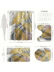 4 Peças Conjunto de Decoração de Banheiro Mármore Dourado Banana, Inclui Cortina de Chuveiro À Prova d'Água, Tapete Antiderrapante, Tampa de Assento Sanitário, Tapete de Banho e 12 Ganchos de Plástico, Ótimo para Decoração de Casa, Dormitório e Cabana, Volta às Aulas