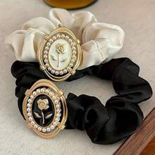 2 件装 真丝发圈 带复古花朵装饰 女士 大号发圈 绸缎 真丝 厚弹力发圈 发圈 - 彩色 - 查看 10