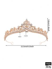 1 件镶有水钻的合金皇冠头带，适合派对、生日、婚礼 - 金色 - 查看 7