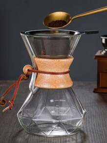 1件批发高硼硅耐热钻石木片设计玻璃咖啡壶透明玻璃杯家用美式分享壶 - 透明 - 查看 4