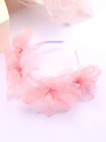 1pc Pink Mesh Headband For Girls, White Mesh Flower Headband, Elegant Solid Color Headband, Hair Accessories For Girls, Holiday, Wedding, Party, Baby Hair Accessories - Pink - View 3