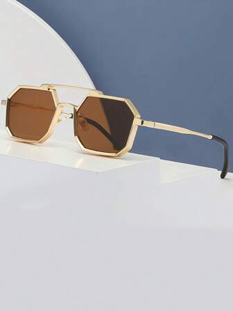 1 st damer metalliska polygonglasögon med dubbla strålar och små bågar, europeiska och amerikanska steampunk-gatukläder, hiphop-mode, unisex lämpliga för utomhusbruk, gatustil, vardagskläder, semester för sommarstrandsemester, utomhus, resor