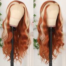 13X4 Free Part Black Green Highlights Body Wave Lace Front Wigs Pre Plucked Soft Long Wavy Hair Wigs Heat Resistant Wave Wigs Glueless Christmas Wig Long Wavy Synthetic Lace Front Wigs For Women Perfect For Daily Wear & Parties - 挑染金色 - 查看 2