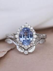 Retro Palace Style Women's Ring Fashion Leaf Inlaid Sapphire Ring, Suitable For Gifts, Daily Wear