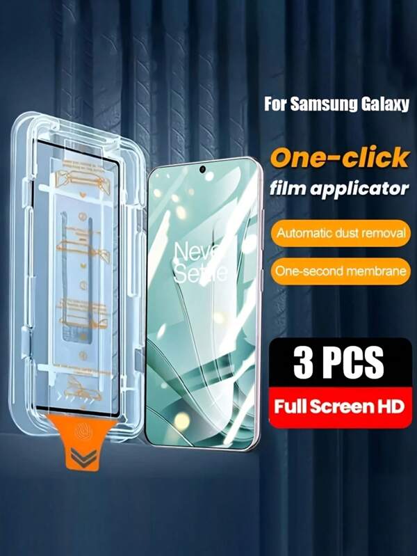 Set de 3 protectores de pantalla de vidrio templado ultra HD compatibles con Galaxy S25 S24 Ultra S24 S23 S21 S20 FE Plus S22+ S23+ A55 A54 A53 A52 5G A16 A26, con instalación automática antipolvo, dureza 9H, antihuellas y anti-arañazos, cobertura completa, perfecto como regalo de cumpleaños, para familia y amigos, accesorios para teléfono