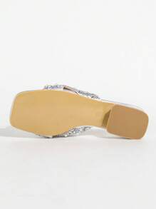 Modische Damen Peep-Zehen Sandalen, neuartige luxuriöse mit Perlen & Strass verzierte Urlaubs- und Party Vielseitige Quadratische Spitze Plateau Absatz Sexy Charm Slides