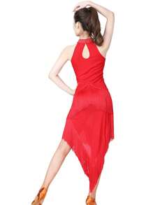 女士拉丁舞裙比赛裙亮片流苏拉丁舞裙不对称流苏裙舞台表演裙 - 彩色 - 查看 5