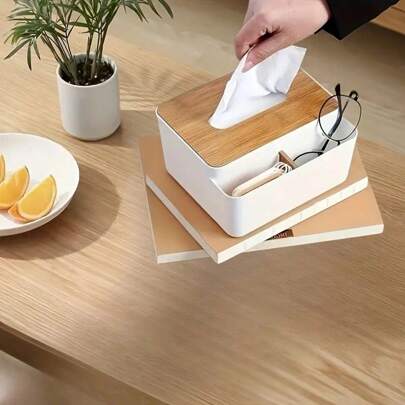 1pc Square Plastic Tissue Box Bracket, With Storage Compartment - White, Compact Design, Suitable For Kitchen, Living Room, Dormitory Or Bathroom Essentials, Household Tissue Rack Modern Aesthetic Multi-Functional Design, Cute Tissue Box Rack For Home Kitchen Bedroom Living Room Dining Room, Home Decoration Accessories, Decorative Box,Women Wedding Gift,Summer Travel Holiday Festival Must-Have