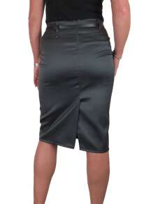 Paulo Due Stretch Satin Pencil Skirt - Dark Grey - View 2