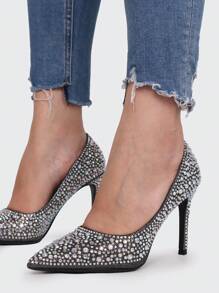 StellaMeli WOMEN'S PU WITH GLITTERS IDEAL FOR PARTIES WITH 9.5CM HIGH HEEL Stylish High Heels - Black - View 4