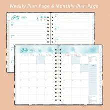 1PC Black And White Plant Pattern Notebook, Daily Writing Plan And Activity Planning, Office Event Recording, Comes With 12 Monthly Stickers For Easy Recording