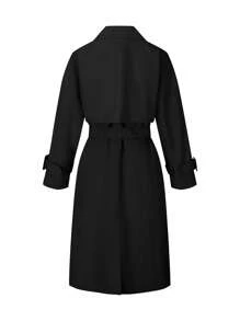 Risissida 女士经典秋季风衣，复古风格，设计简约，配有可调节腰带和实用口袋，非常适合通勤和分层穿着 - 黑色 - 查看 3