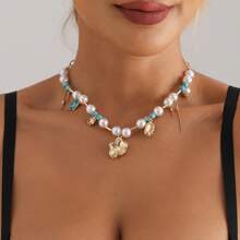 1pc Women's Personalized Pearl Beaded Choker Necklace - Shell - View 3