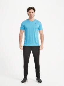 Men's V Neck Set-In Short Sleeve T-Shirt - Heather Teal/White - View 1