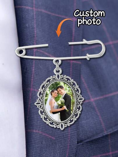 1pc Customized Photo Heat Transfer Lace Brooch, Personalized Diy Graduation Decoration Commemorative Pendant, Diy Graduation Hat Strap Photo Pendant, Commemorative Pin Chest Flower, Customized Commemorative Buttonhole Oval Chest Badge Gift