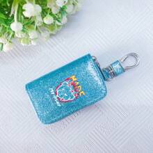 Car Key Bag Uniform Car Key Storage Bag Creative Keychain Blingbling Car Key Protector Secure Zipper Closure Protector Stylish Waist Pocket Car Key Protector Unisex For Women Mini Wallet,1pc Black & Gold PU Leather Car Key Case - Multicolor - View 84