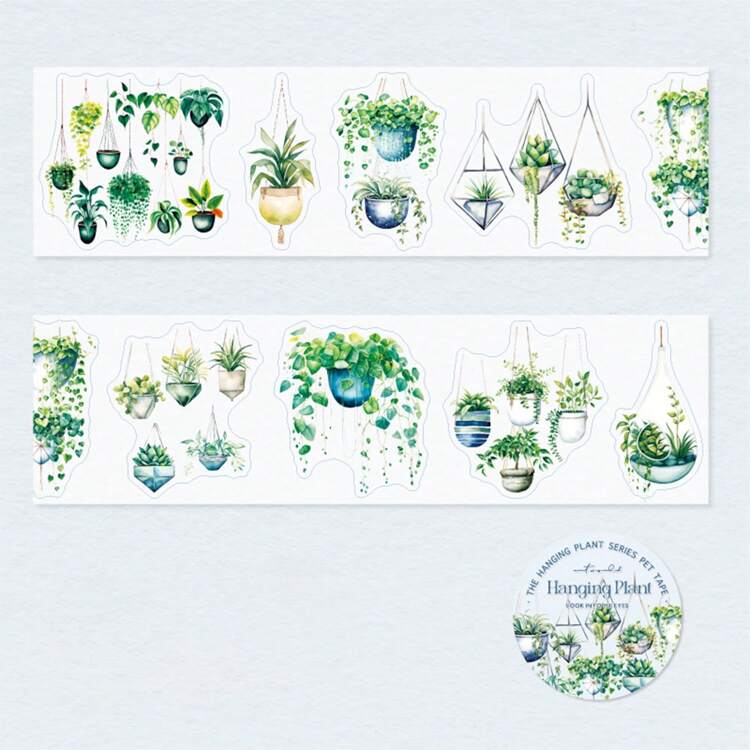 1 Rollo de cinta adhesiva reutilizable con diseño de plantas botánicas, para decorar planificadores y manualidades - Multicolor - Añade 11