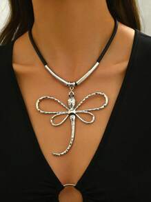 1pc Silver Fashion Beach Style Exaggerated Dragonfly Connector Pendant Black Nylon Cord Necklace - Silver - View 3
