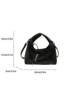 1 件简约百搭优质新月形蝴蝶结手提包女士单肩包，适合日常购物、通勤和工作，女士时尚单肩斜挎包 - 黑色 - 查看 2