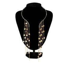 1 Pc Long Tassel Necklace, Faux Pearl Pendant Necklace, Classic Women Bridal Wedding Jewelry Necklace - Yellow Gold - View 2