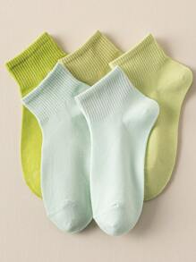 1/5 Pairs Solid Color Yellow & Green Comfortable Moisture-Wicking Short Socks For Women, Suitable For Home, School, Sports, Running In Spring/Summer, Easter - Multicolor - View 8