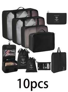 Set de 10 piezas de bolsas organizadoras de viaje, cubos de embalaje impermeables para ropa, bolsas plegables organizadoras para ropa interior, zapatos y calcetines, que incluye: bolsas para prendas, bolsa para brochas de maquillaje, bolsas para zapatos, bolsa de tocador, bolsa de cosméticos, bolso de mano, organizador de cables, bolsa para lencería