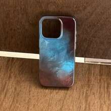 Icy Gradient Blue-Brown IMD Laminated Feather Boa Pattern Phone Case Compatible With IPhone 16 Pro Max/15 Pro Max/14 Pro/13/12